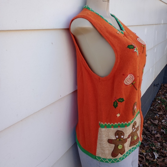 Vintage Orange Christmas Sweater Vest - Picture 6 of 9